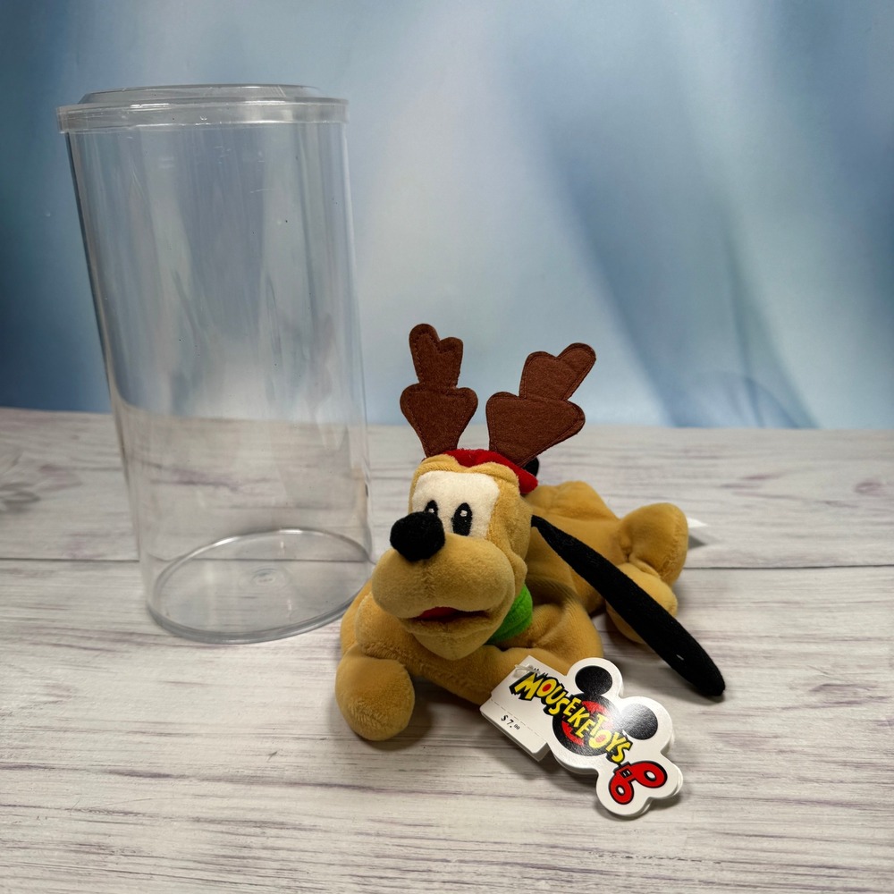 VTG Disney Pluto Reindeer Plush Mouseketoys 8" Yellow 1999 Christmas NWT Y2K